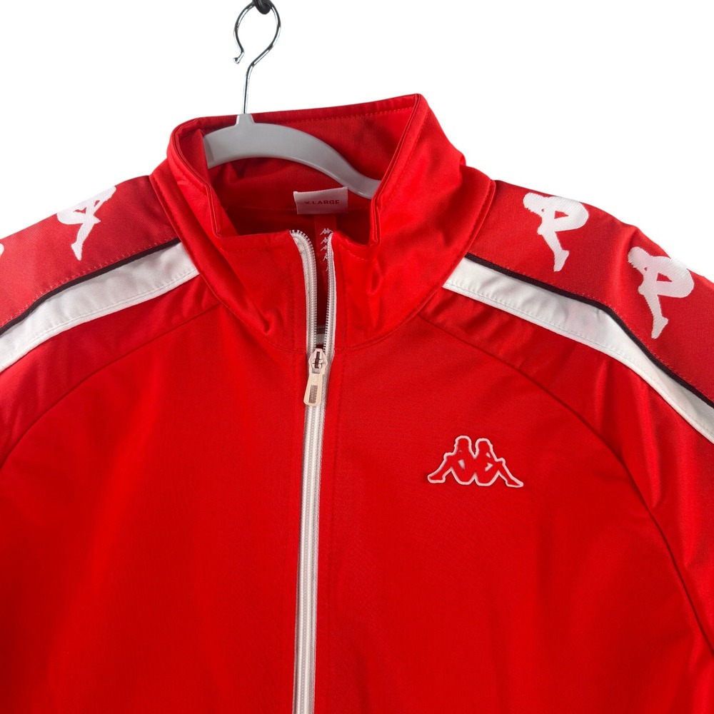 Kappa Track Jacket Men XL Red Logo Taping Full Zip Mock Neck Sporty 10304
